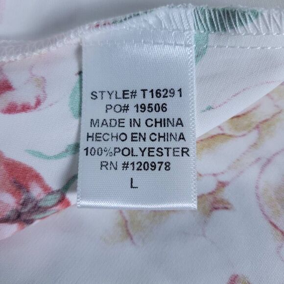Entro Womens Floral Babydoll Top Size Large White Pink V Neck Boho Flowy NWT - Picture 5 of 7